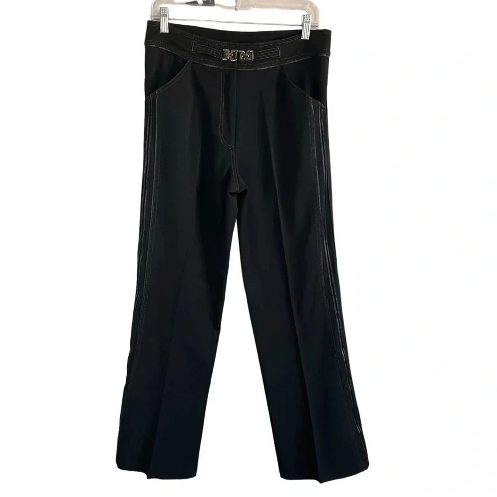 RADZOLI Wide Leg Black Trousers Top Stitch Leather-like Trim Accents Size 8 NWT - Picture 2 of 13